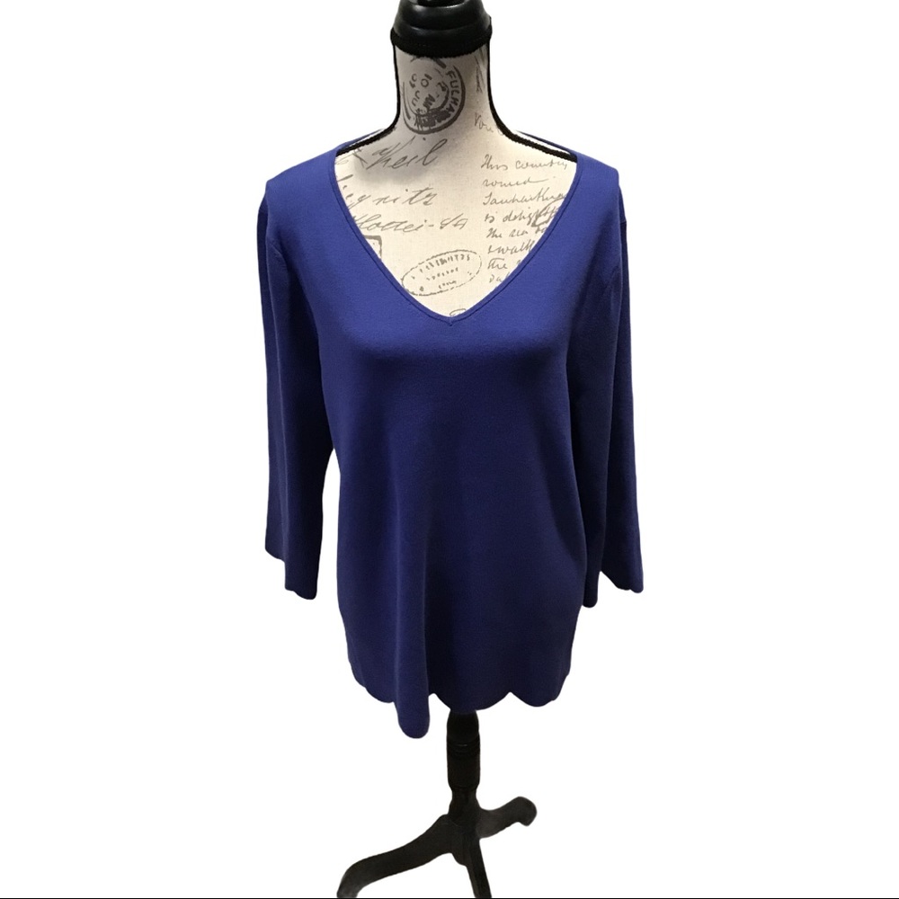 Talbots Royal Blue Scalloped Hem V-neck sweater